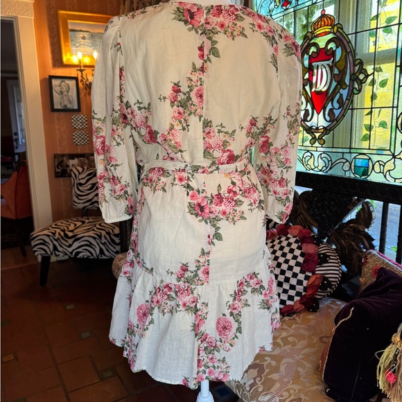 Floral Puff Sleeve Linen Mini Dress - Picture 3 of 5